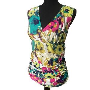 Kiyonna Floral Cinched Sides V Neck Tankini Tank Top